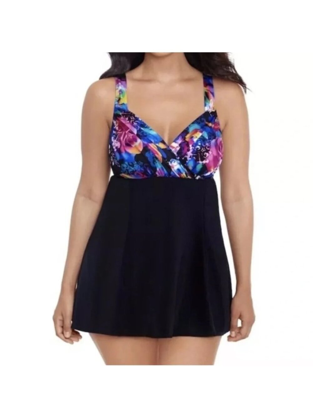 NEW Longitude Black Multicolour Swimdress Swimsuit - Size 10